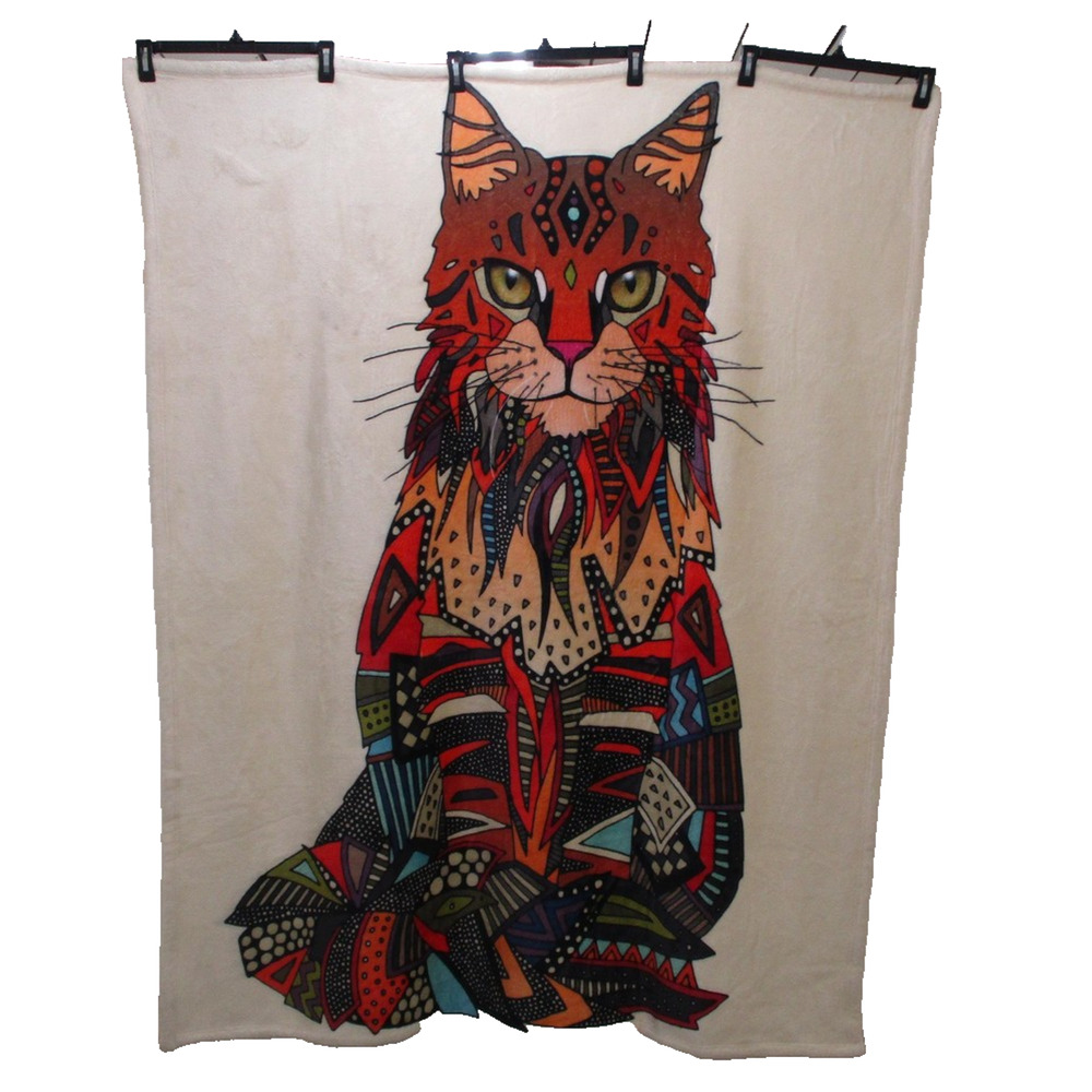 Society6 Throw Blanket 50x60 Multicolor Pop Art Cat Fleece Reversible